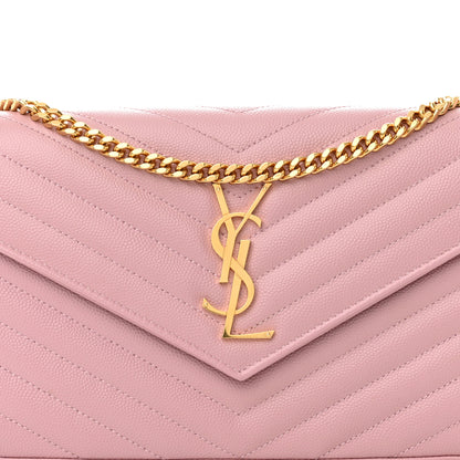 Saint Laurent Grain De Poudre Matelasse Chevron Monogram Chain Wallet Tender Pink 8 of 11