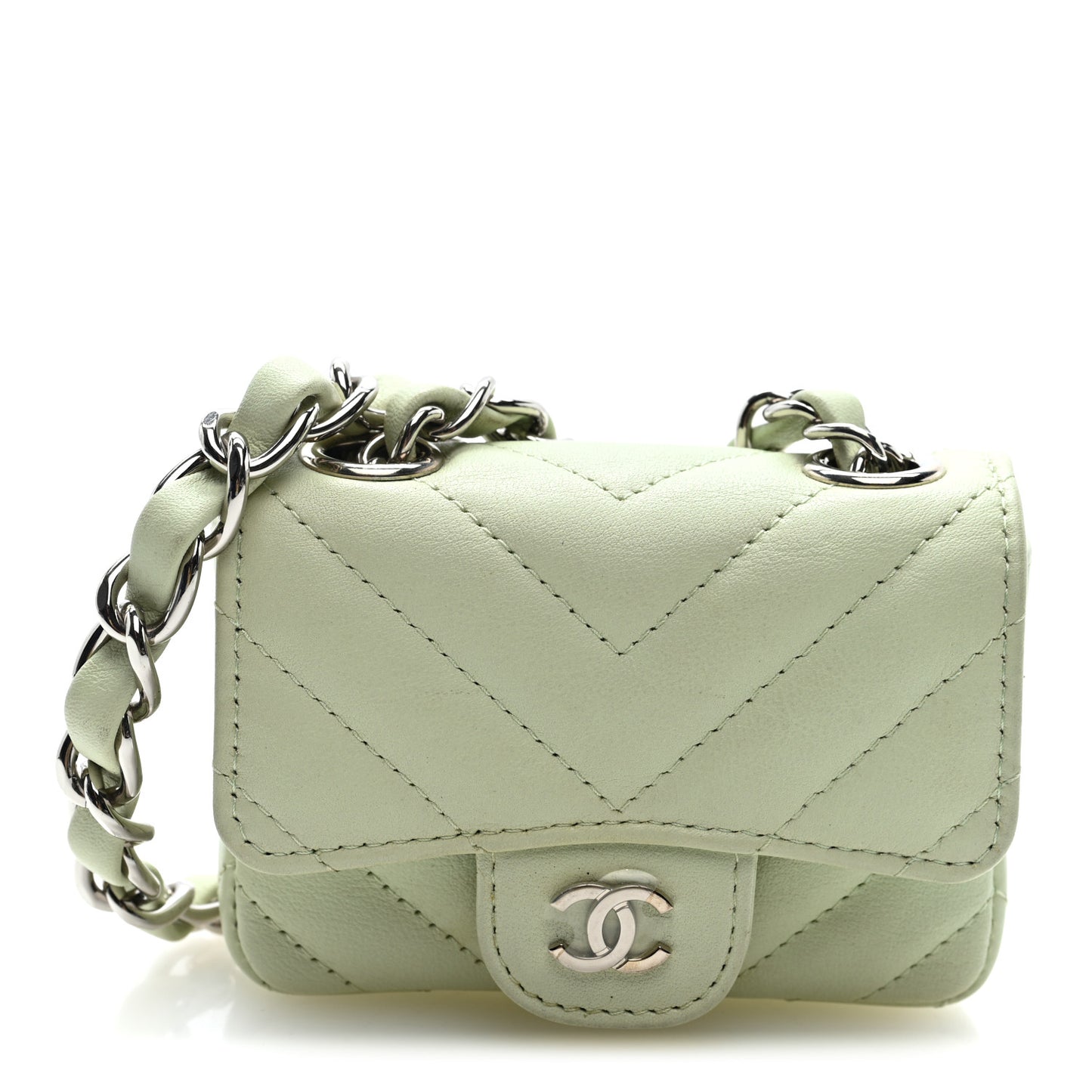 Sheepskin Chevron Quilted Mini Chain Belt Bag Light Green