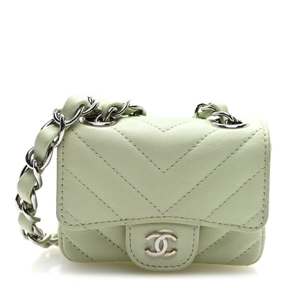 Chanel Sheepskin Chevron Quilted Mini Chain Belt Bag Light Green 1 of 10
