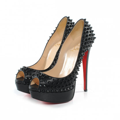 Christian Louboutin Calfskin Lady Peep Spikes VIP 150 Pumps 37.5 Black 3 of 6