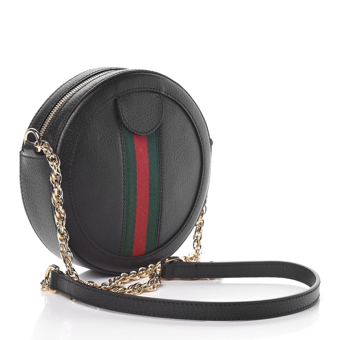 Soft Textured Calfskin Web Mini Ophidia Round Shoulder Bag Black