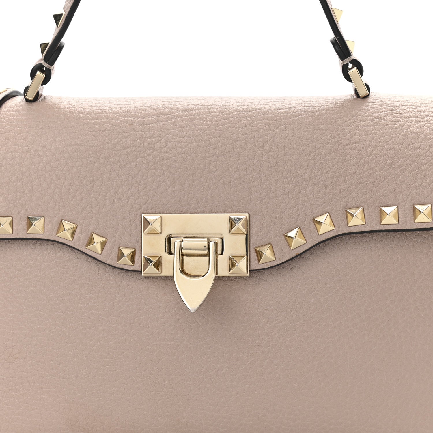 Valentino Garavani Pebbled Calfskin Small Rockstud Single Handle Flap Bag Poudre 8 of 14