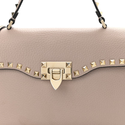 Valentino Garavani Pebbled Calfskin Small Rockstud Single Handle Flap Bag Poudre 8 of 14