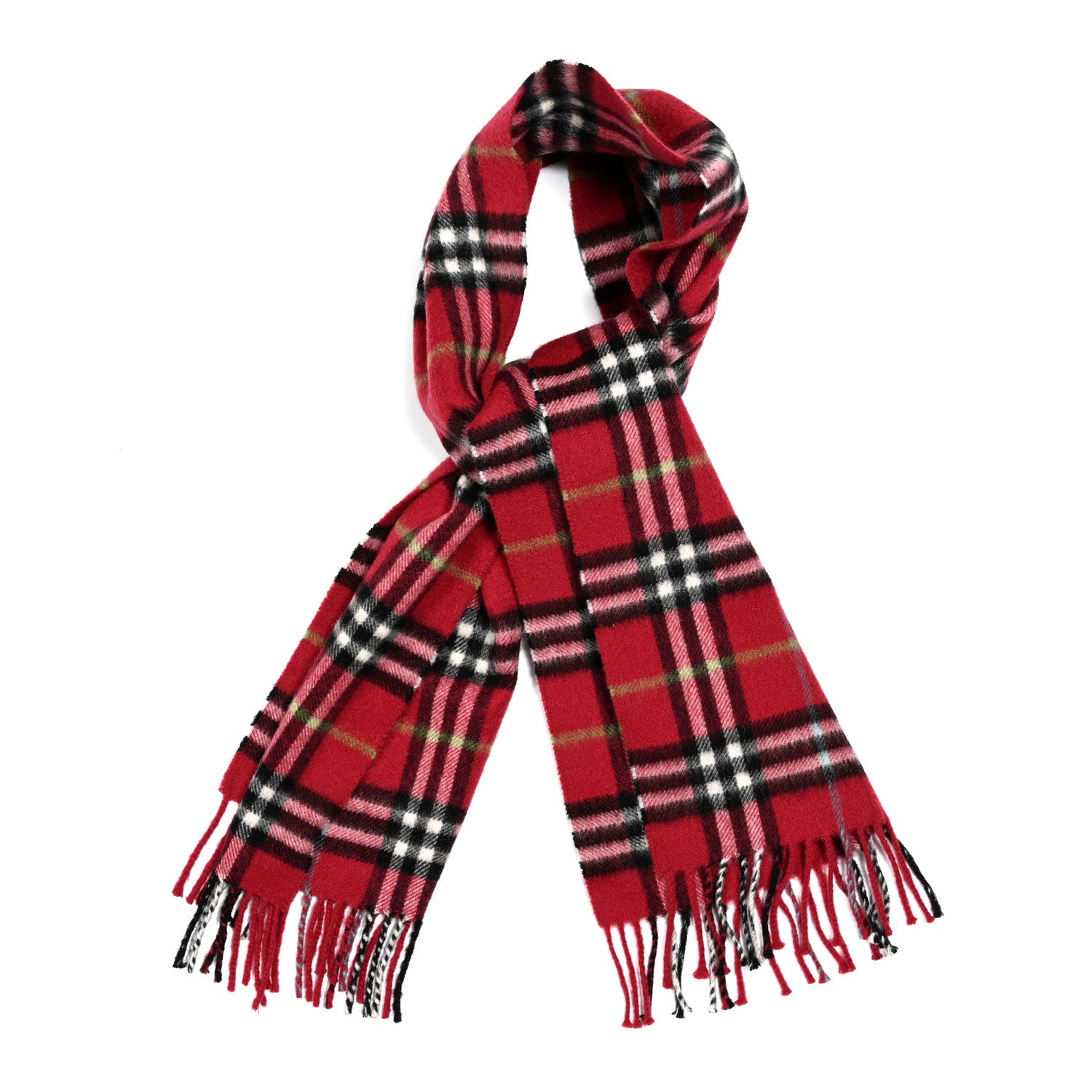 Burberry Cashmere Nova Check Fringe Scarf Parade Red 1 of 3