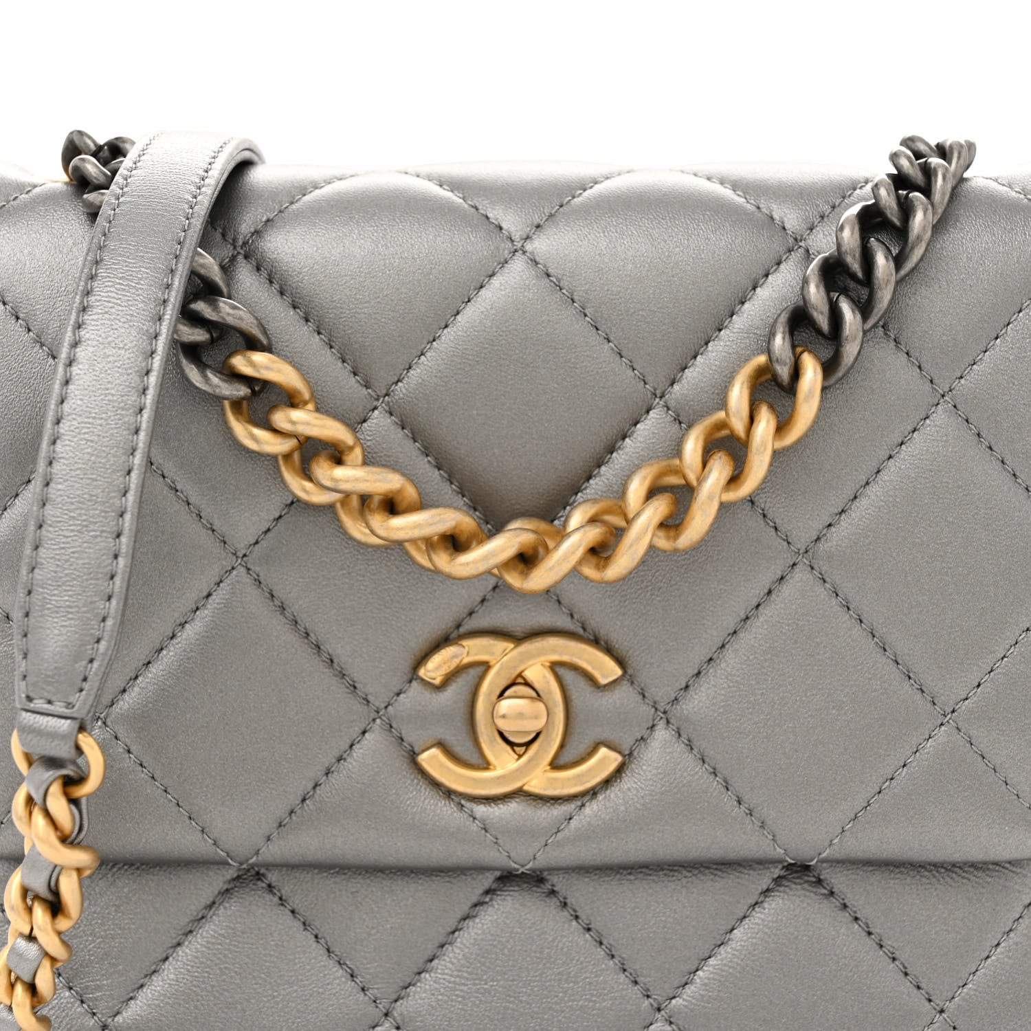 Chanel Metallic Lambskin Quilted Small Side Note Flap Grey 8 of 11