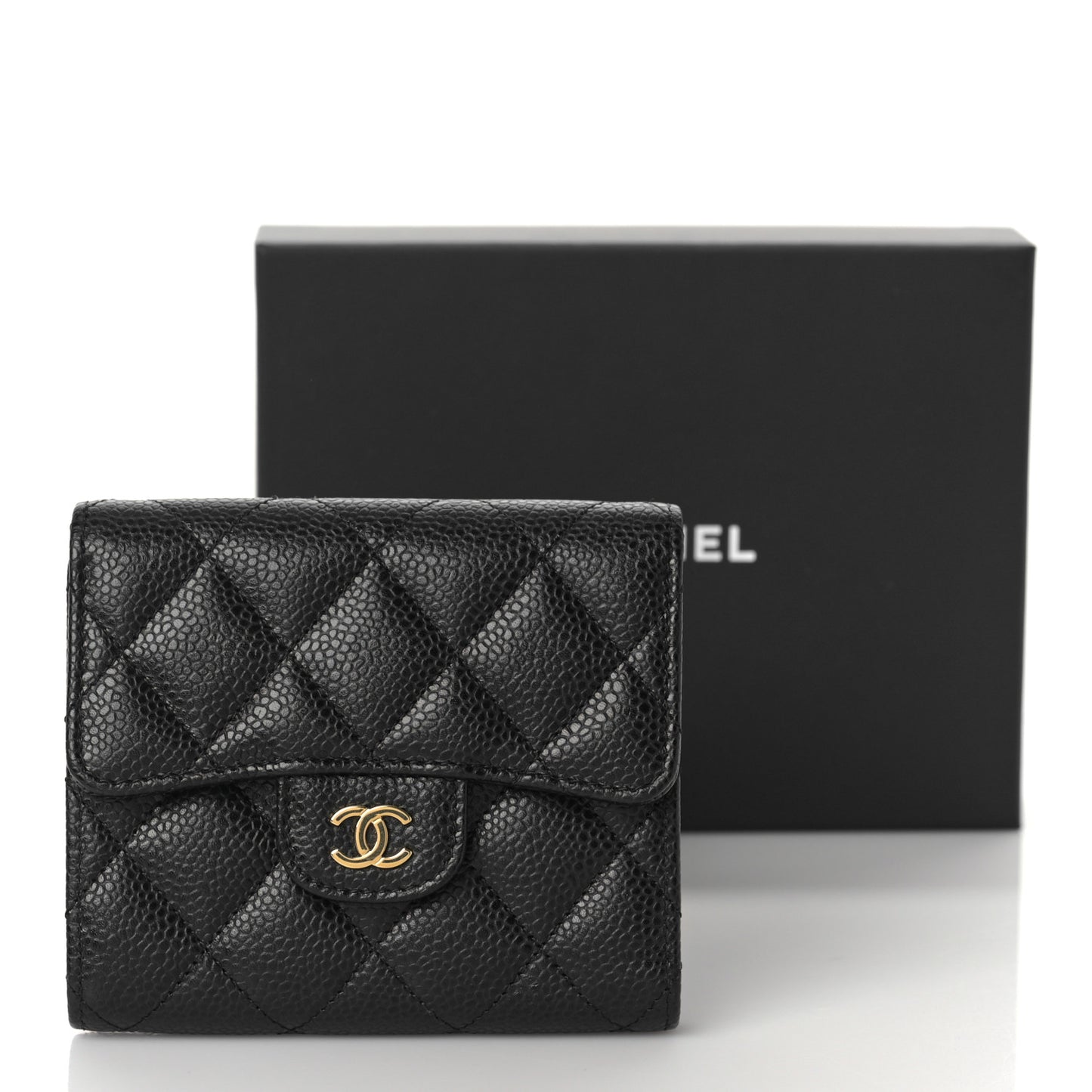 Caviar Quilted Compact Flap Wallet Black