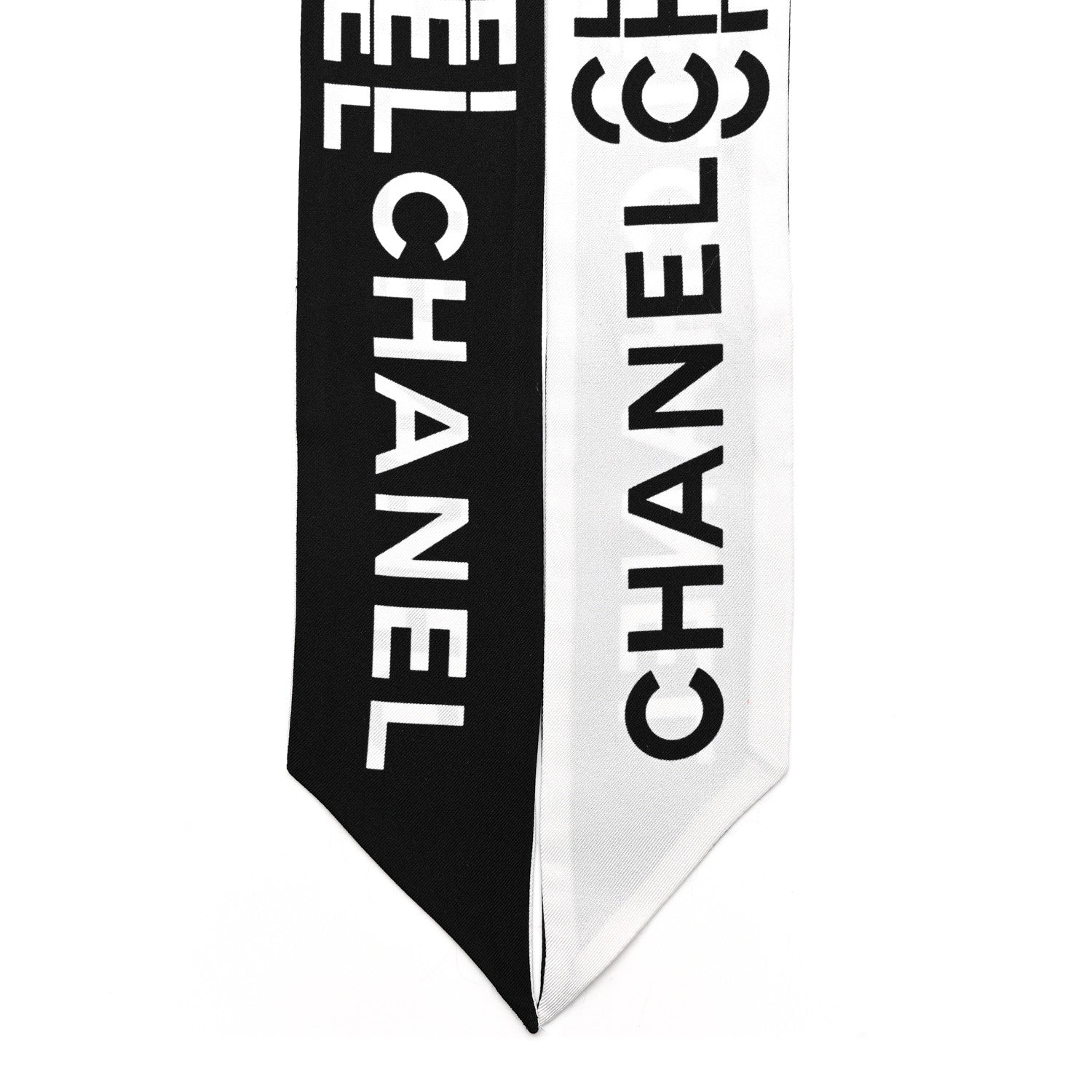 Chanel Silk Logo Slim Bandeau Scarf Black White 2 of 5