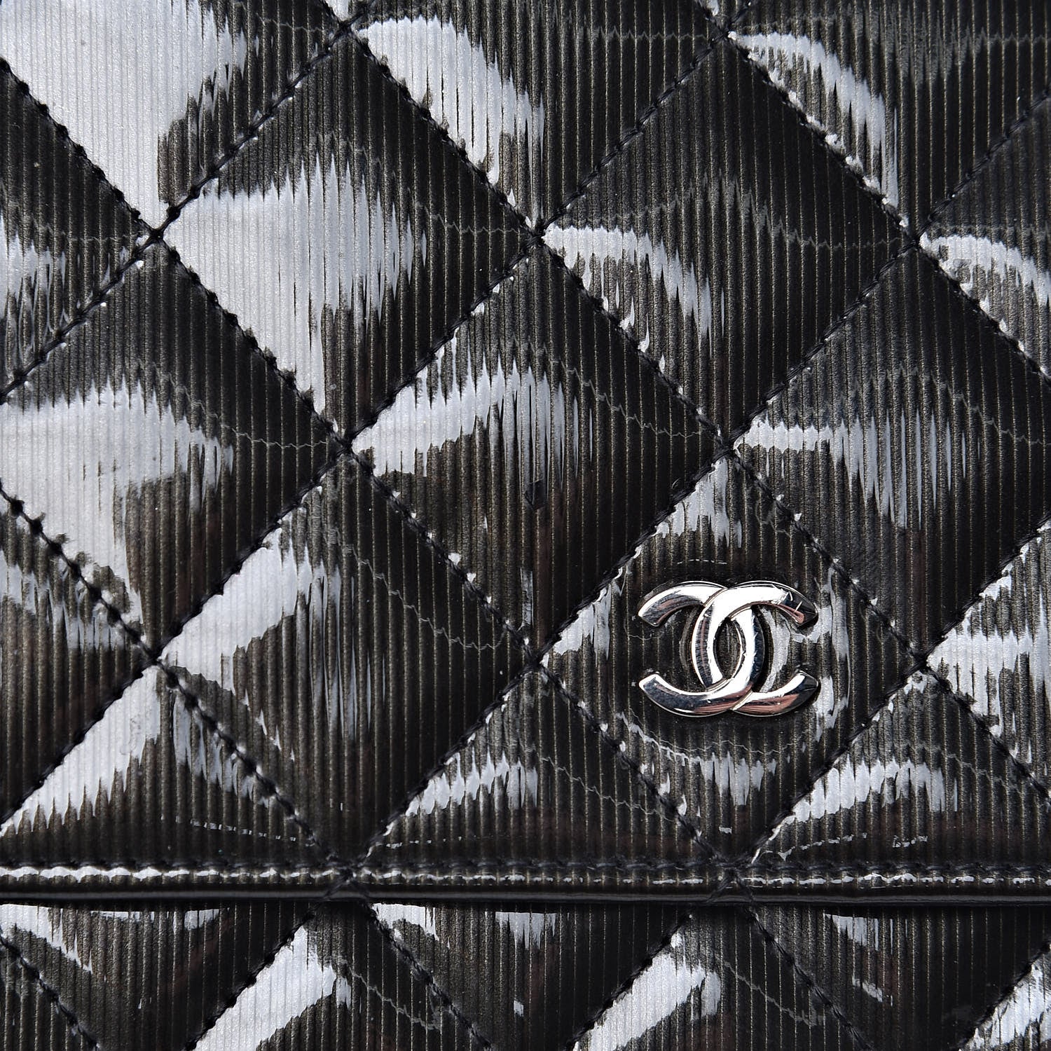 Chanel Striated Patent Quilted Wallet on Chain WOC Black 12 of 12