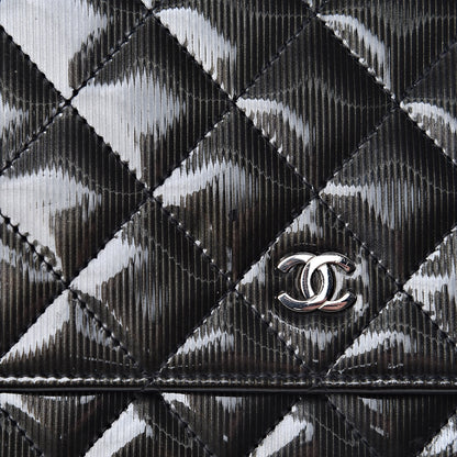 Chanel Striated Patent Quilted Wallet on Chain WOC Black 12 of 12
