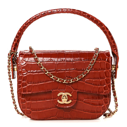 Chanel Calfskin Crocodile Embossed Turn Around Mini Flap Burgundy 1 of 10