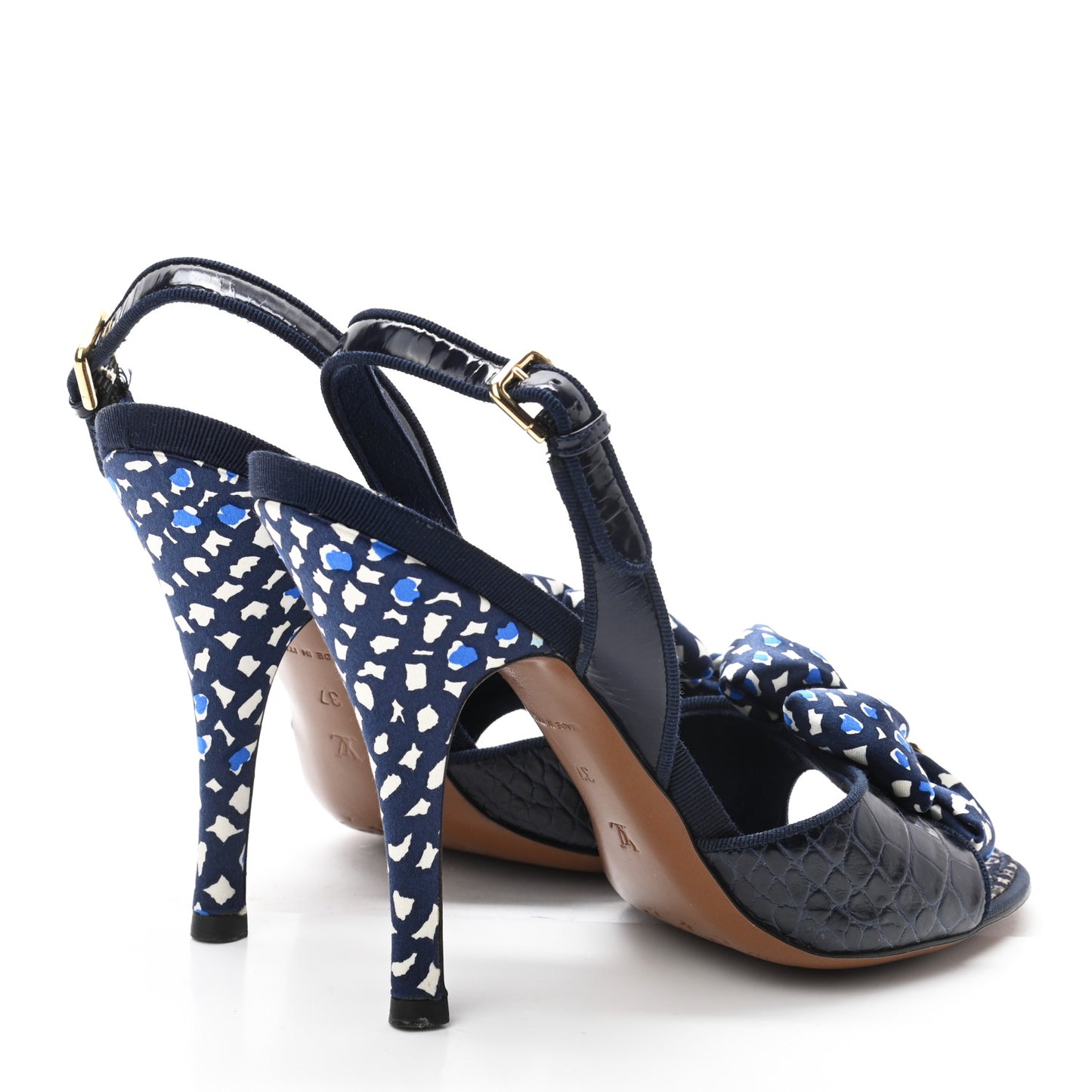 Crocodile Silk Bow Lock Slingback Pumps 37