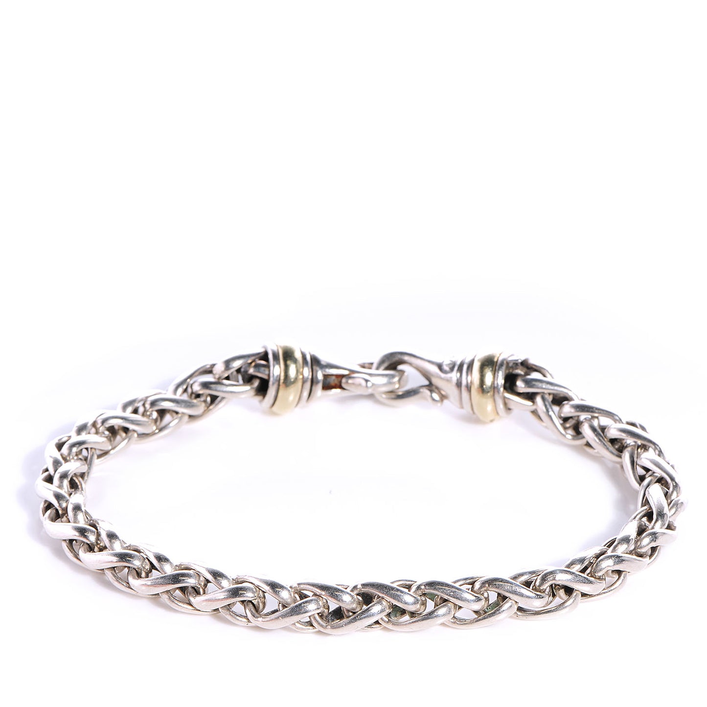 Sterling Silver 14K Yellow Gold 6mm Wheat Chain Bracelet
