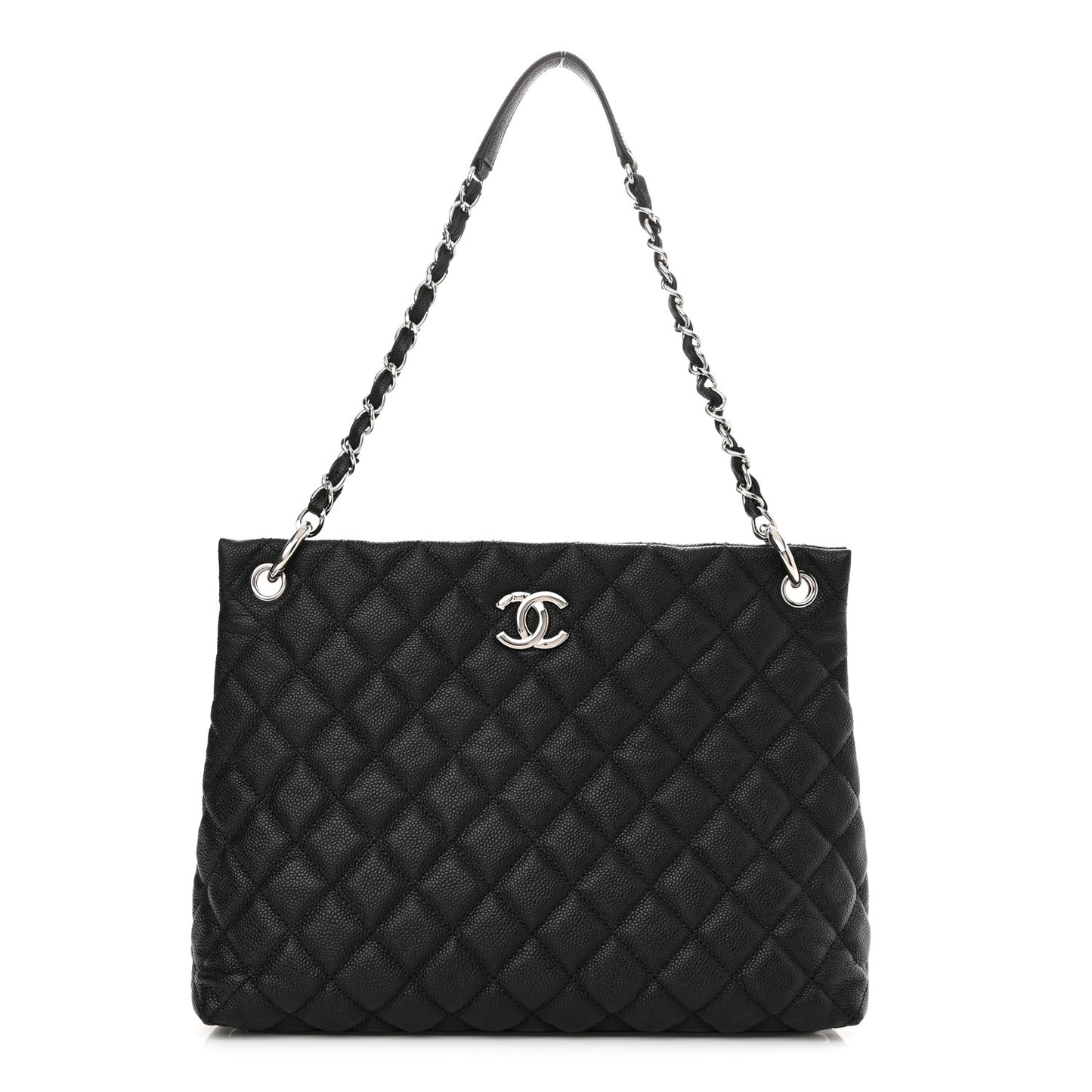 Caviar Quilted Large CC Shopping Tote Black