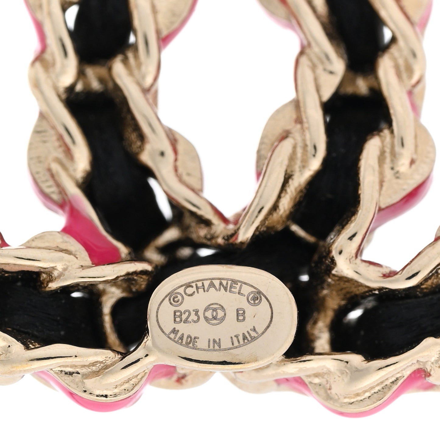 Lambskin CC Chain Earrings Black Gold Pink