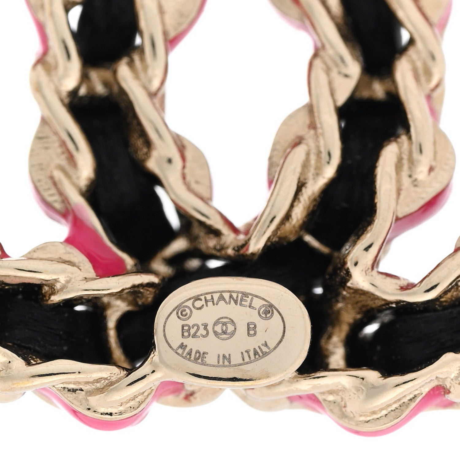 Chanel Lambskin CC Chain Earrings Black Gold Pink 4 of 4
