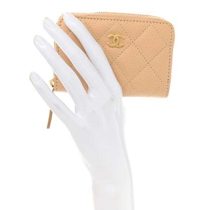 Chanel Caviar Quilted Zip Around Coin Purse Beige 2 of 8