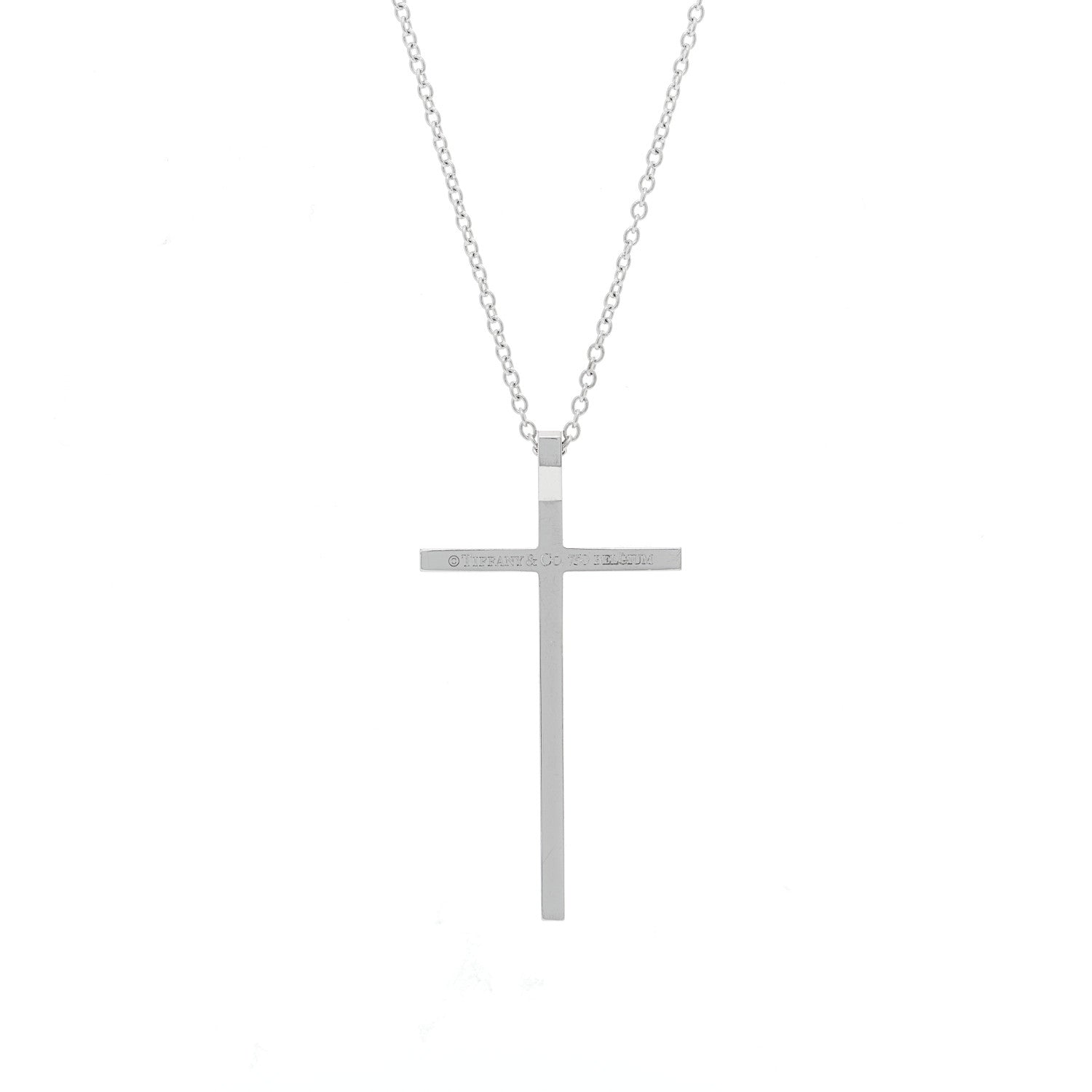 Tiffany 18K White Gold Diamond Metro Cross Pendant Necklace 3 of 6