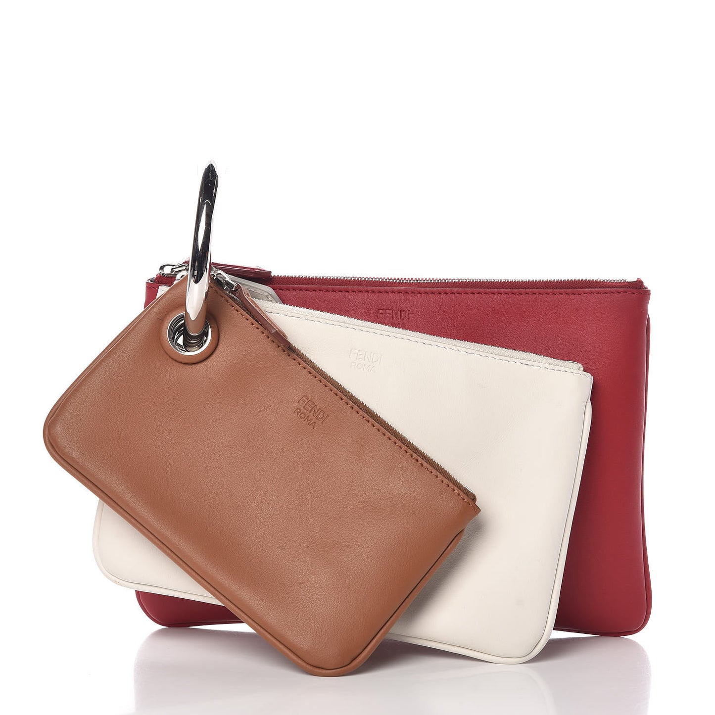 Vitello Century Opaco F is Fendi Tri-Color Triplette Pouch Set Corteccia White Ice Fragola