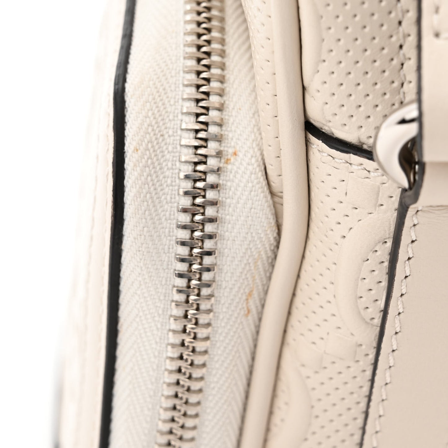 Calfskin GG Tennis Embossed Mini Double Zip Messenger Bag Mystic White