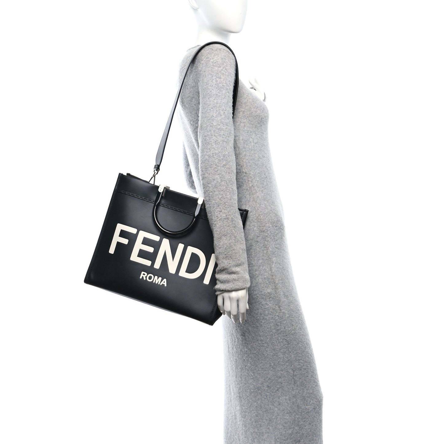 Vitello King Plexiglass Medium Fendi Sunshine Shopper Tote Black White