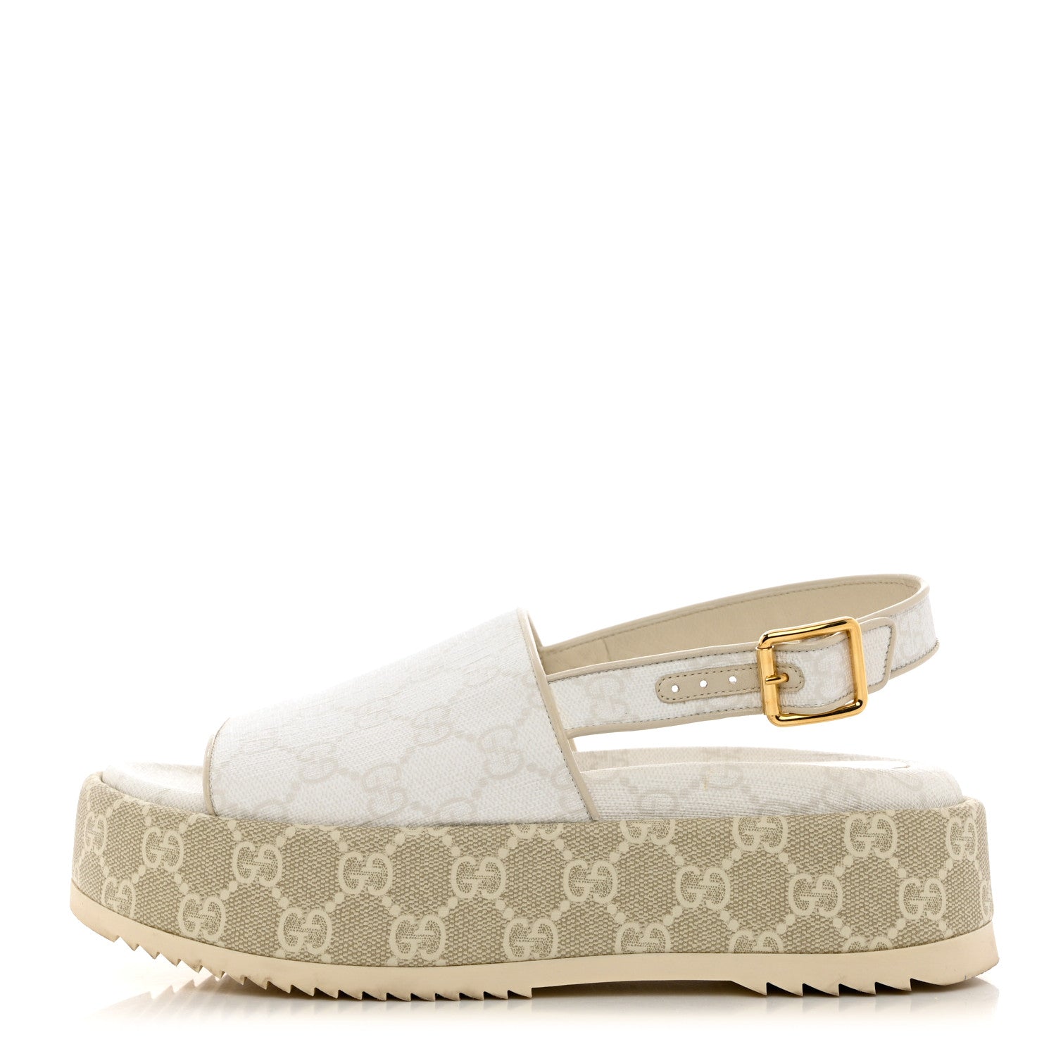 Gucci GG Supreme Monogram Granada Kid Angelina Platform 35mm Slingback Sandals 39 White Mystic White 1 of 12