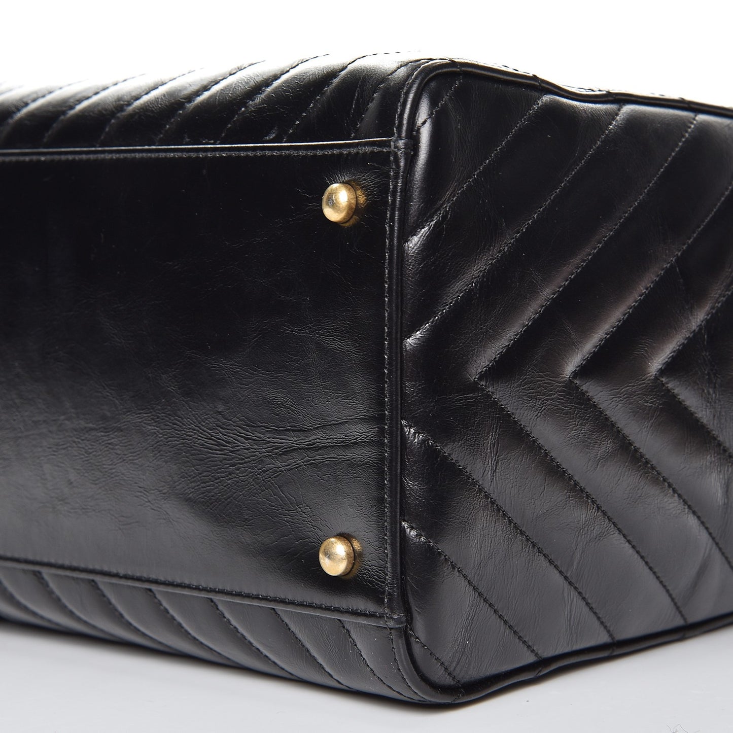 Glazed Calfskin Chevron Quilted Shopper Tote Black