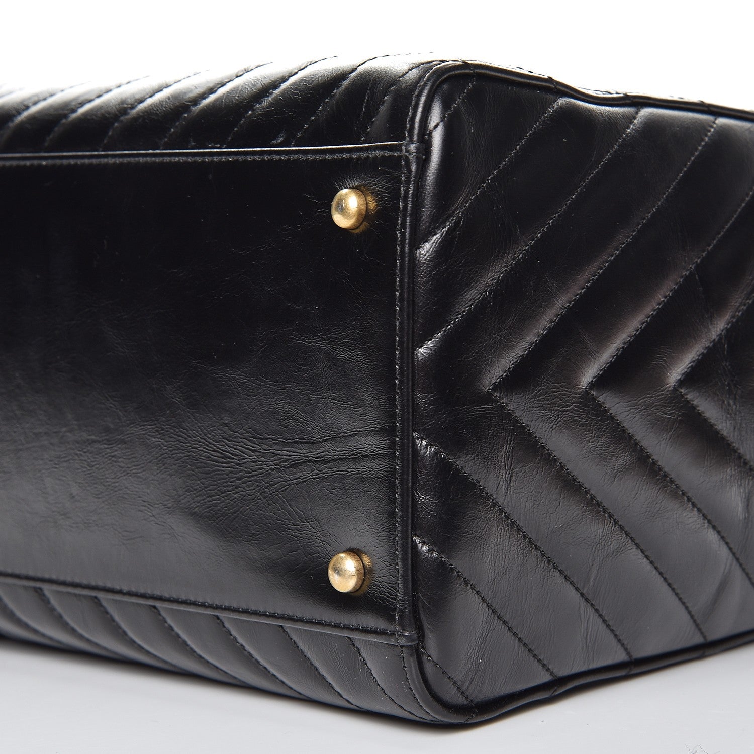 Chanel Glazed Calfskin Chevron Quilted Shopper Tote Black 10 of 15