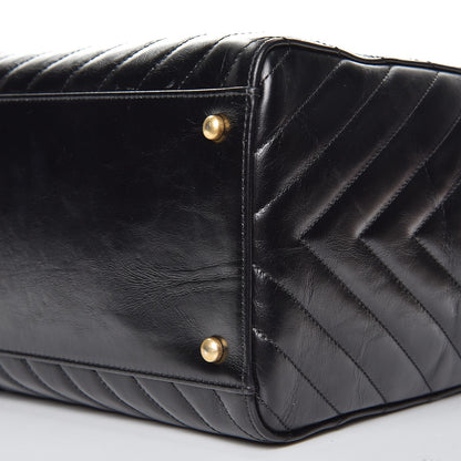 Chanel Glazed Calfskin Chevron Quilted Shopper Tote Black 10 of 15