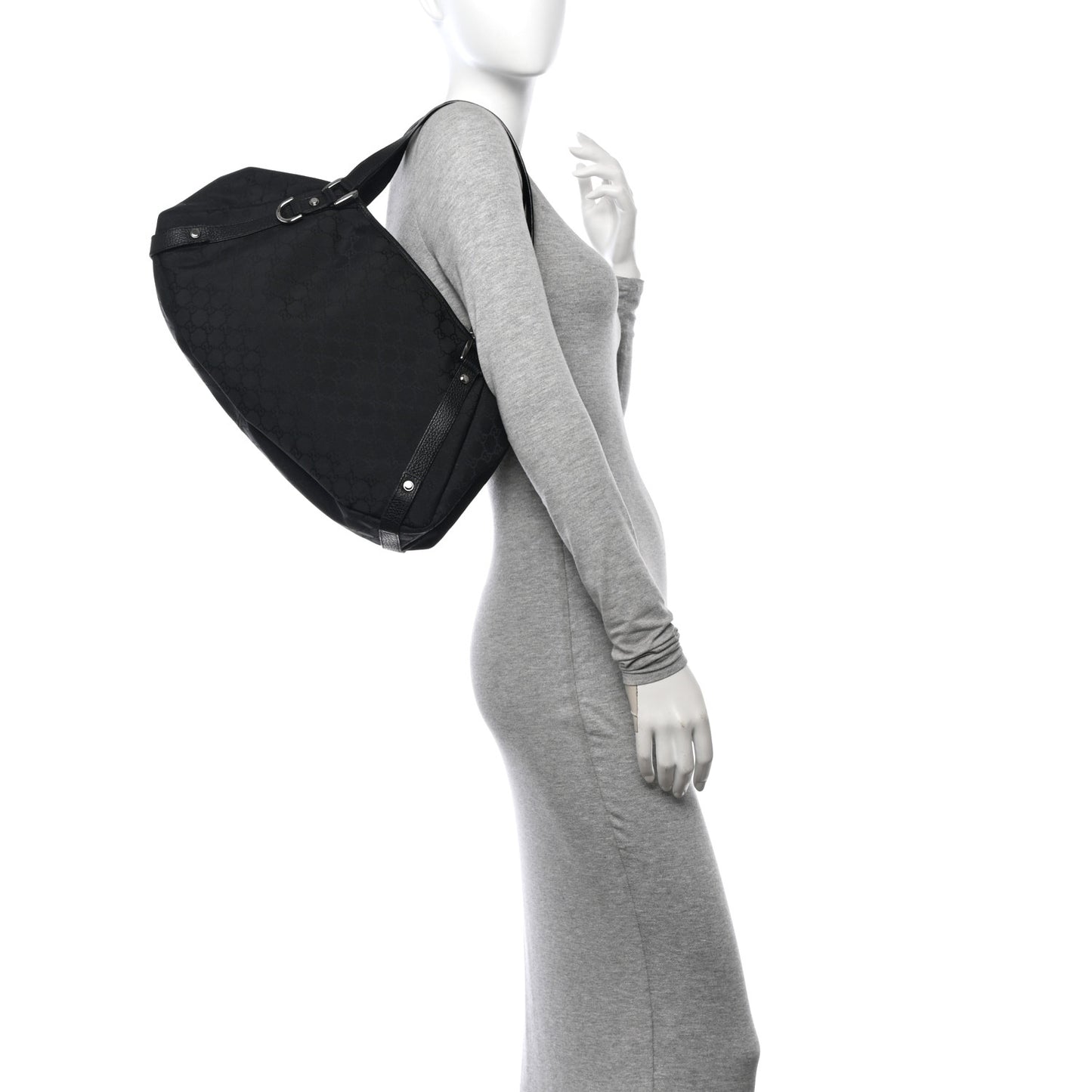 Nylon Monogram Medium Abbey Shoulder Bag Black