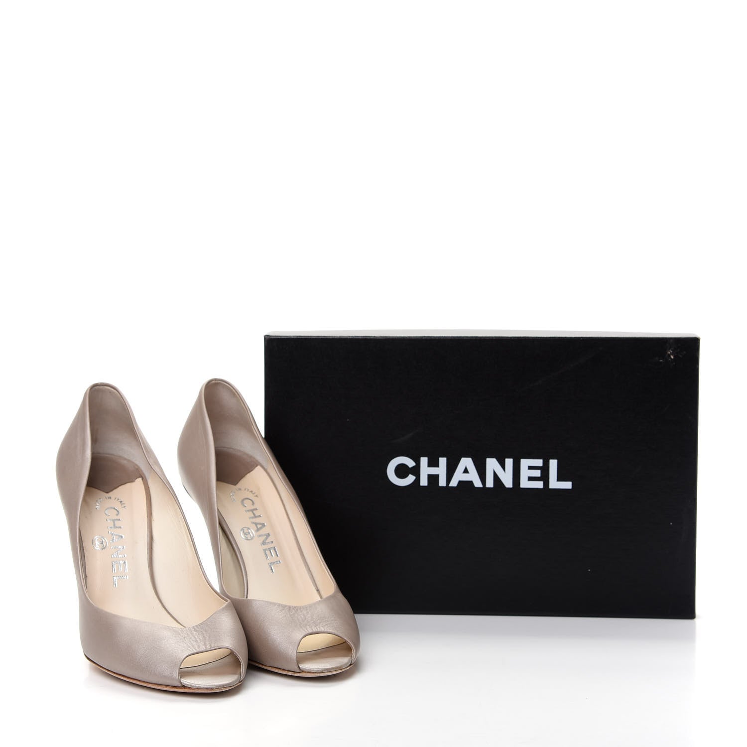 Chanel Lambskin CC Peep Toe Pumps 38.5 Beige 13 of 13