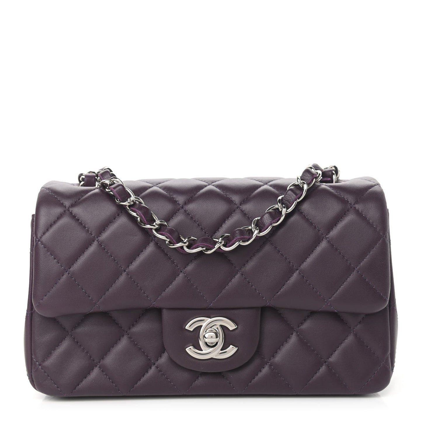 Lambskin Quilted Mini Rectangular Flap Dark Purple