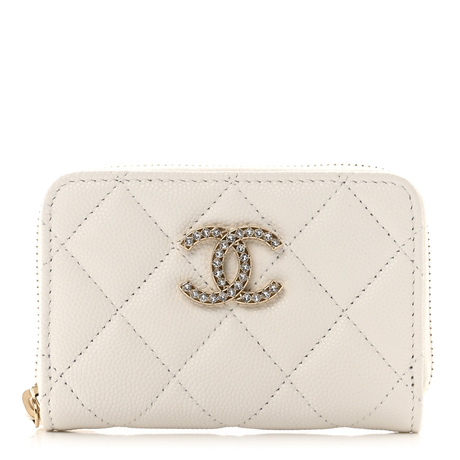 Chanel Shiny Caviar Quilted Strass CC Zip Coin Purse White 1 of 8