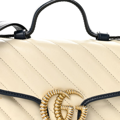 Gucci Vintage Effect Calfskin Matelasse Diagonal Mini Torchon GG Marmont Top Handle Shoulder Bag Mystic White Blue Agata 8 of 13