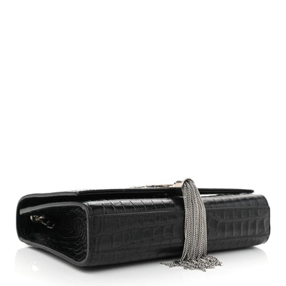 Saint Laurent Calfskin Crocodile Embossed Small Classic Monogram Kate Tassel Satchel Black 4 of 8