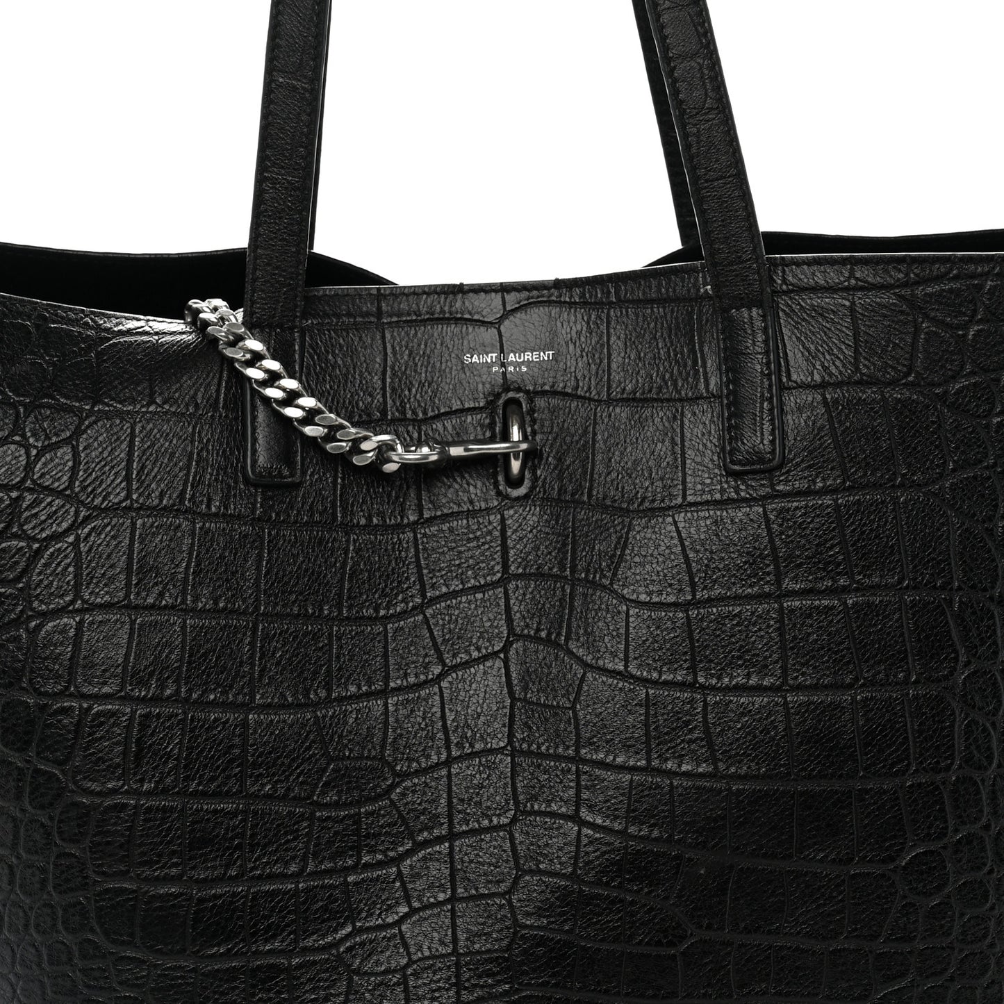 Calfskin Crocodile Embossed Shopping Tote Black