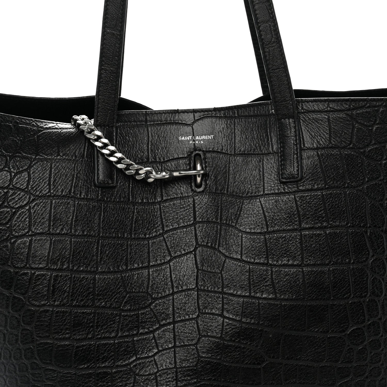 Saint Laurent Calfskin Crocodile Embossed Shopping Tote Black 9 of 16