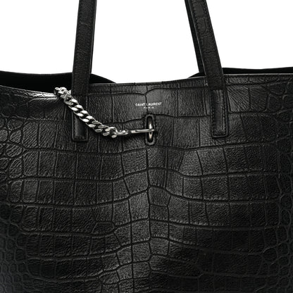 Saint Laurent Calfskin Crocodile Embossed Shopping Tote Black 9 of 16