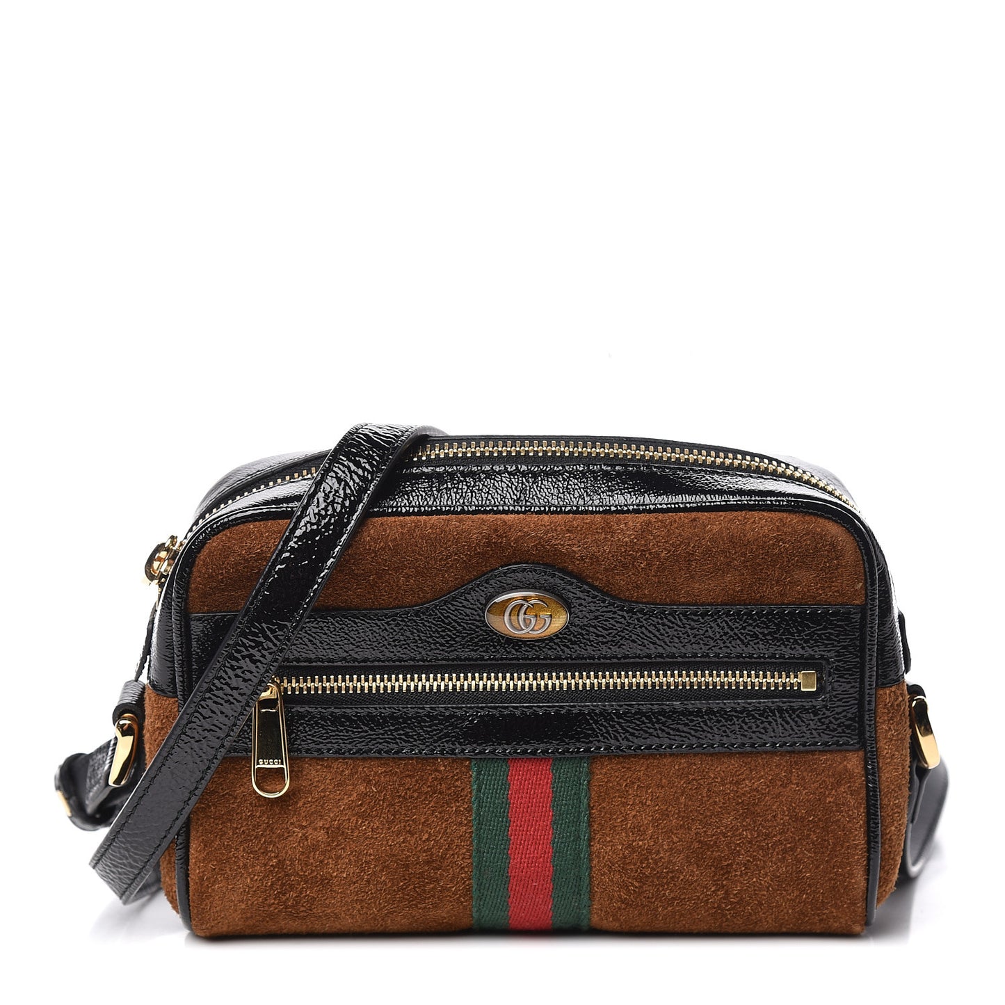 Suede Patent Web Mini Ophidia Shoulder Bag Nocciola Black