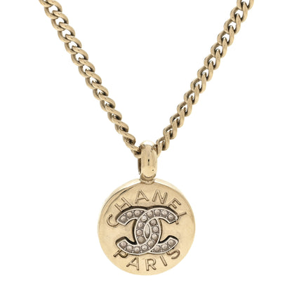 Chanel Metal Crystal CC Round Pendant Necklace Gold 4 of 7