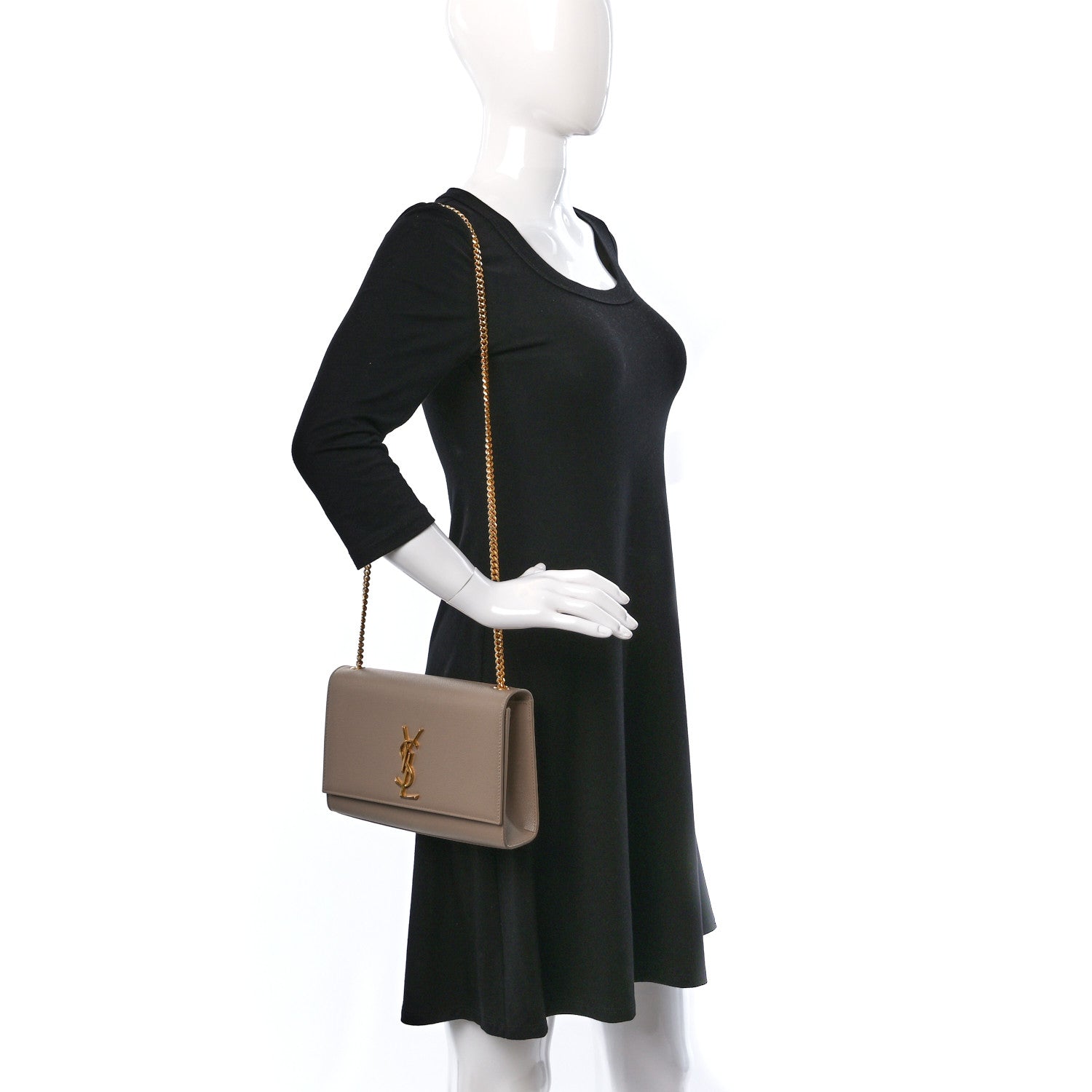 Saint Laurent Grain De Poudre Medium Monogram Kate Satchel Dark Beige 2 of 9