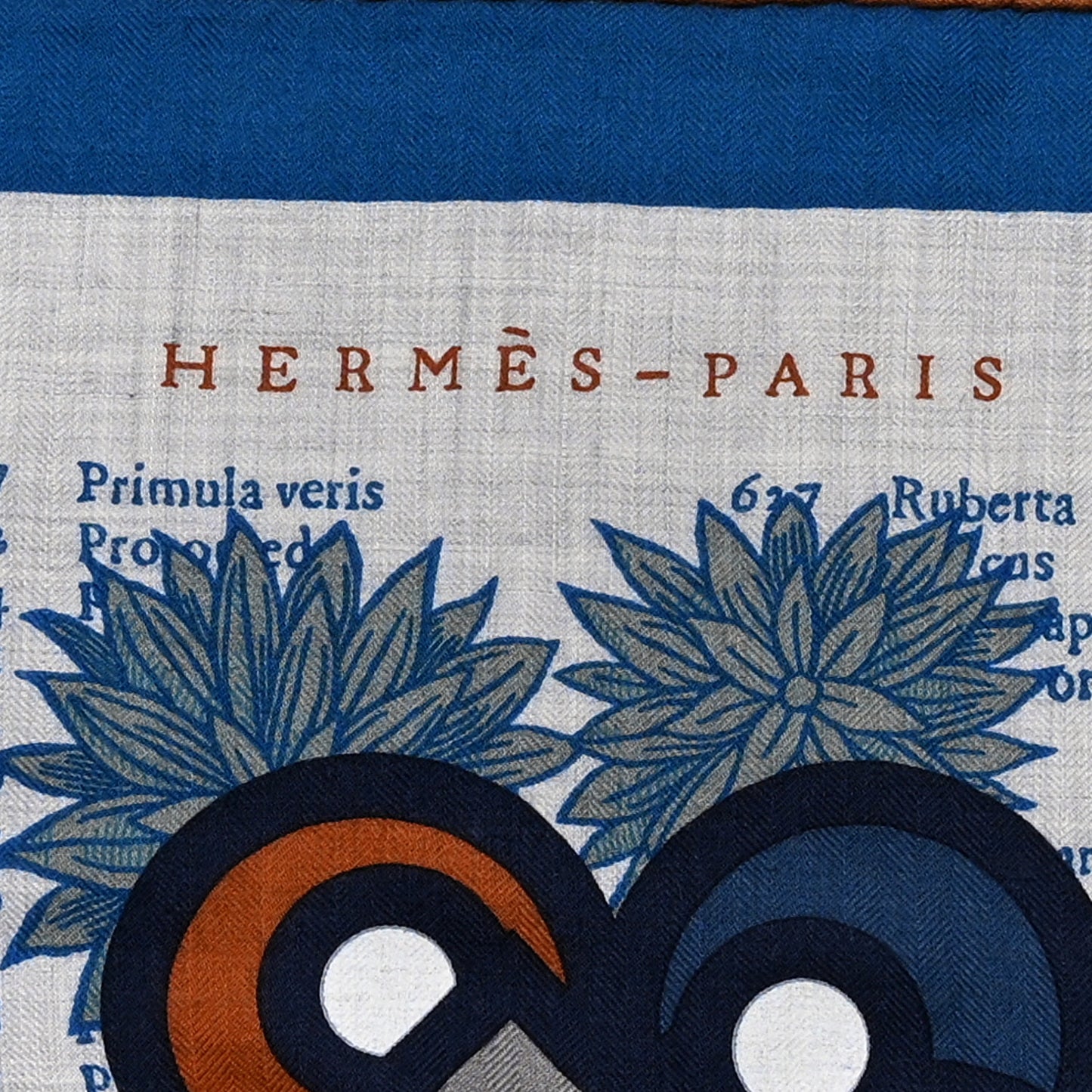 Cashmere Silk Botanica Grafica Shawl 140 Gris Chiné Bleu Noisette