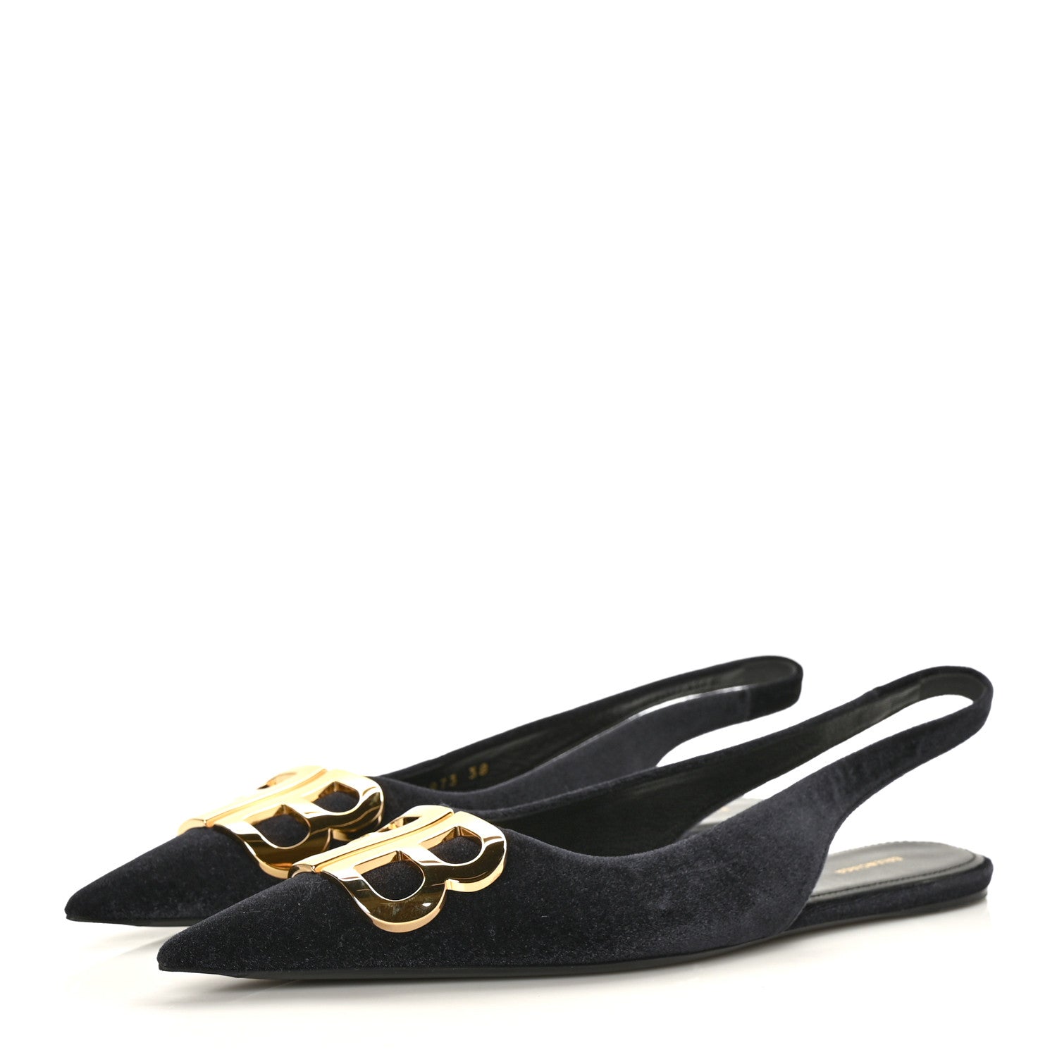 Balenciaga Velvet BB Knife Pointy Toe Slingback Flats 38 Black 3 of 7