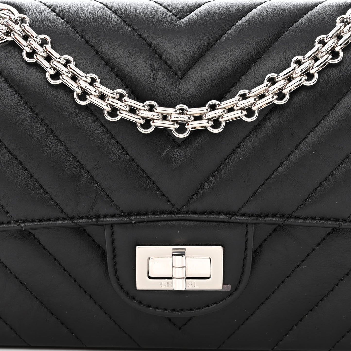 Aged Calfskin Chevron Quilted 2.55 Reissue Mini Flap Black