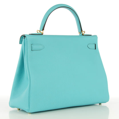 Hermes Togo Kelly Retourne 32 Bleu Atoll 3 of 24
