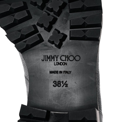 Jimmy Choo Grained Calfskin Crystal Embellished Cruz Combat Boots 38.5 Grey 6 of 8