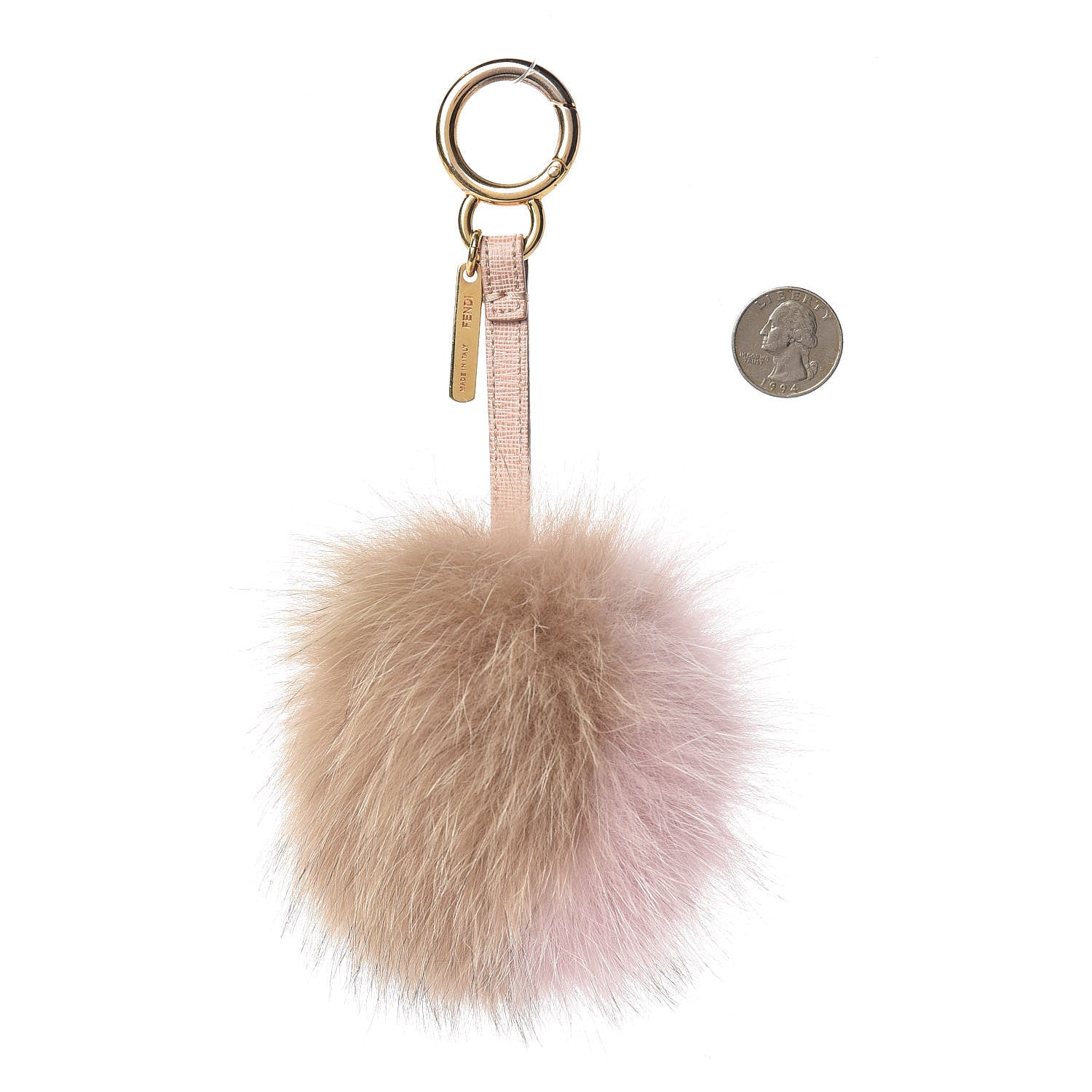 Fendi Fox Fur Vitello Elite Bi-Color Pom Pom Bag Charm Rosa Cammello Cipria 2 of 4