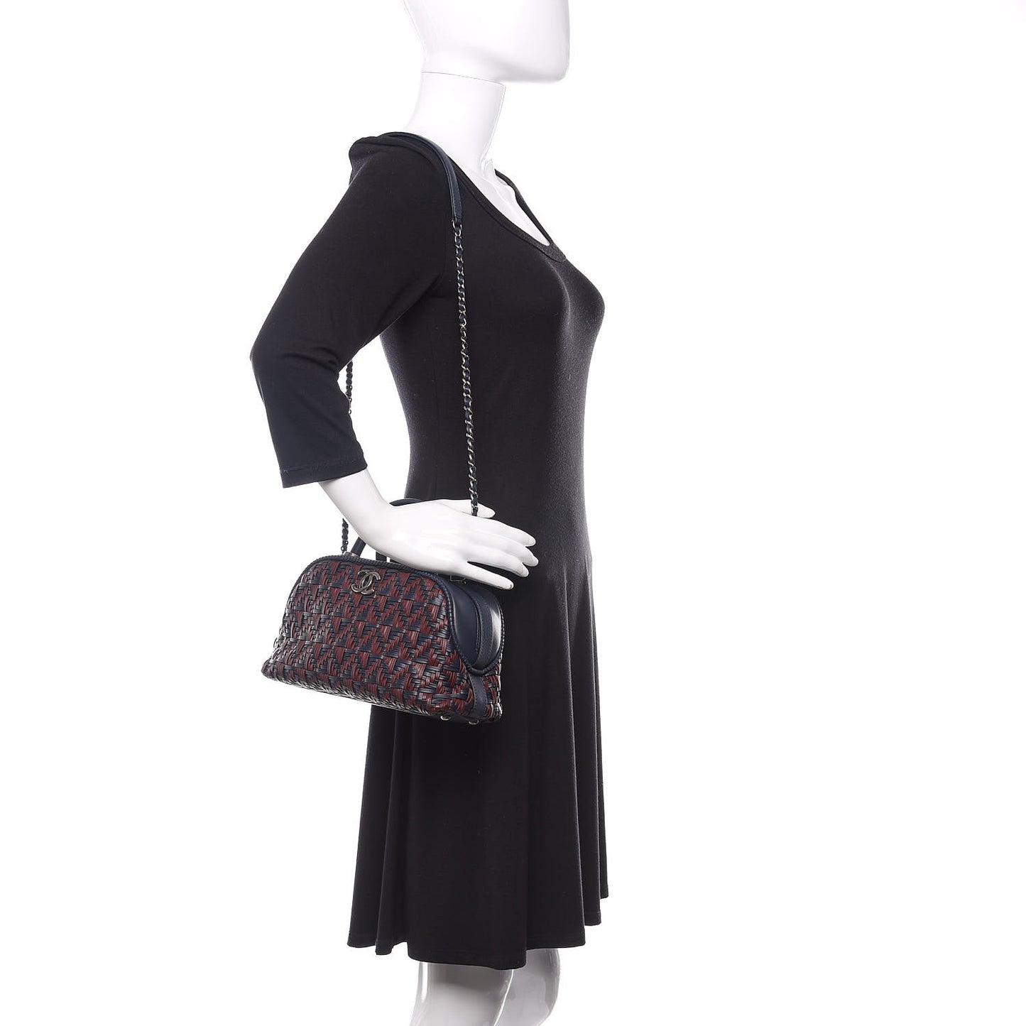 Calfskin Woven Bowling Bag Navy Blue