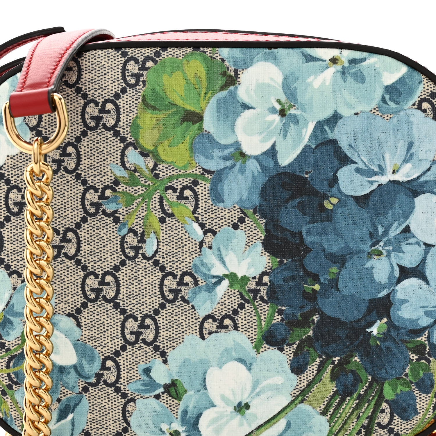 Gucci GG Supreme Monogram Blooms Mini Chain Shoulder Bag Beige Blue Navy Hibiscus Red 8 of 11