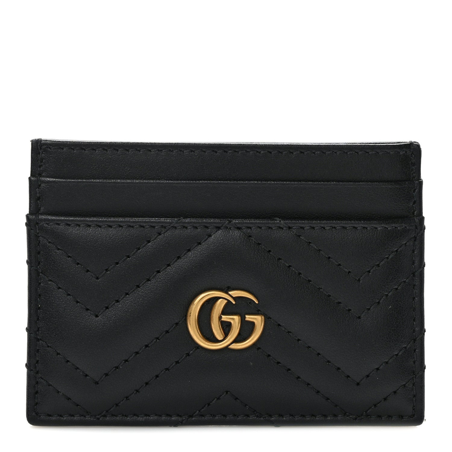 Gucci Calfskin Matelasse GG Marmont Card Holder Black 1 of 8