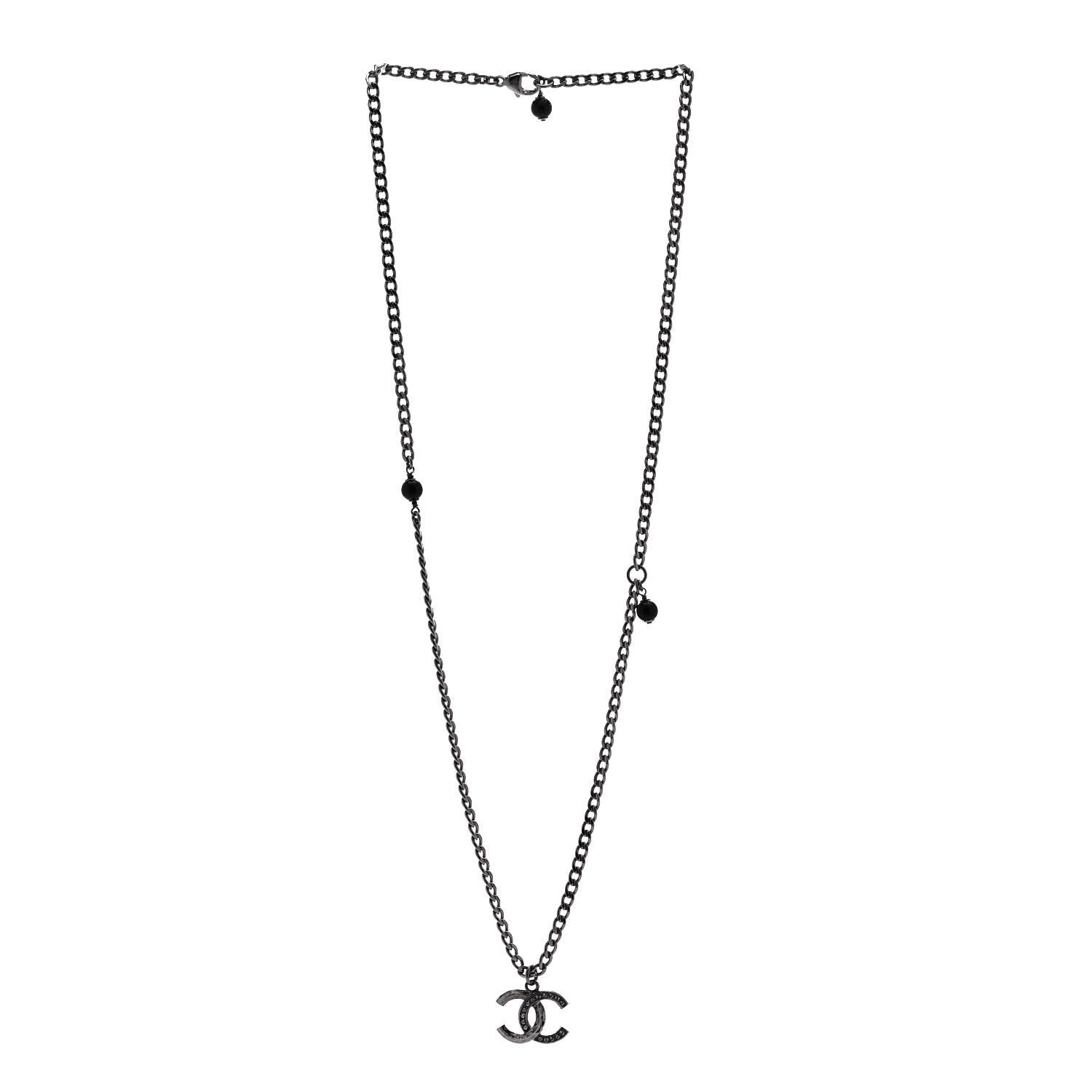 Chanel Crystal Textured CC Pendant Necklace Ruthenium 3 of 6